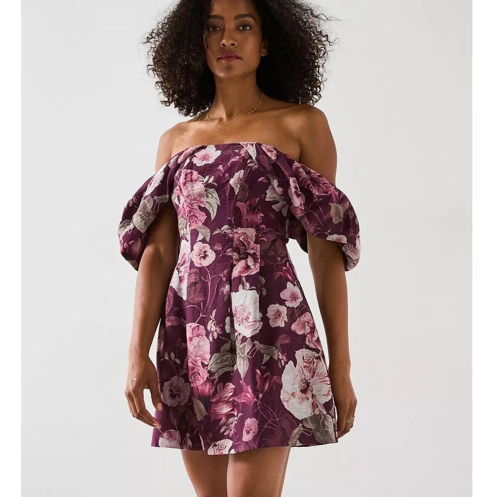 Ever New Jacquie Off-Shoulder Mini Dress in Berry Layla Women's Size 4 NWT